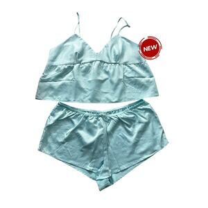 Flora by Flora Nikrooz Blue Satin Pajama Set MSRP $50 Women Size XL NWT | 63-28